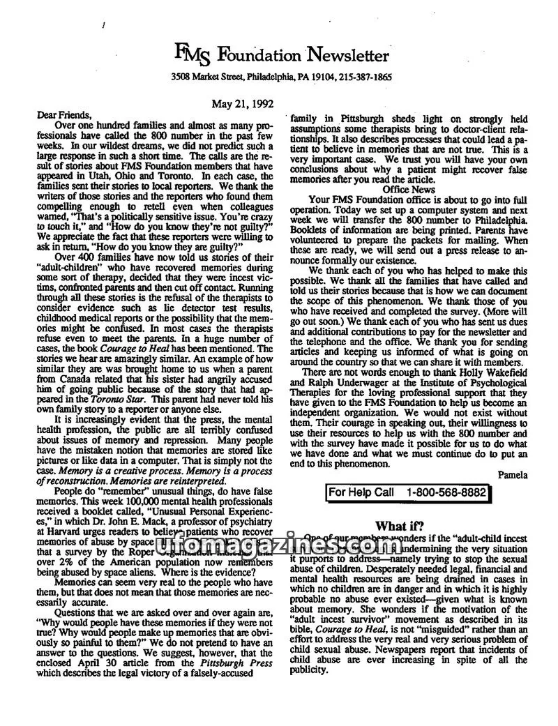 Cover of FMS Foundation issue page 4: FMS Foundation Newsletter