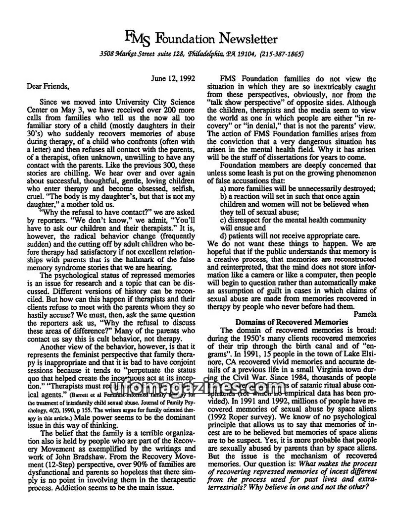 Cover of FMS Foundation issue June 12, 1992: FMS Foundation Newsletter