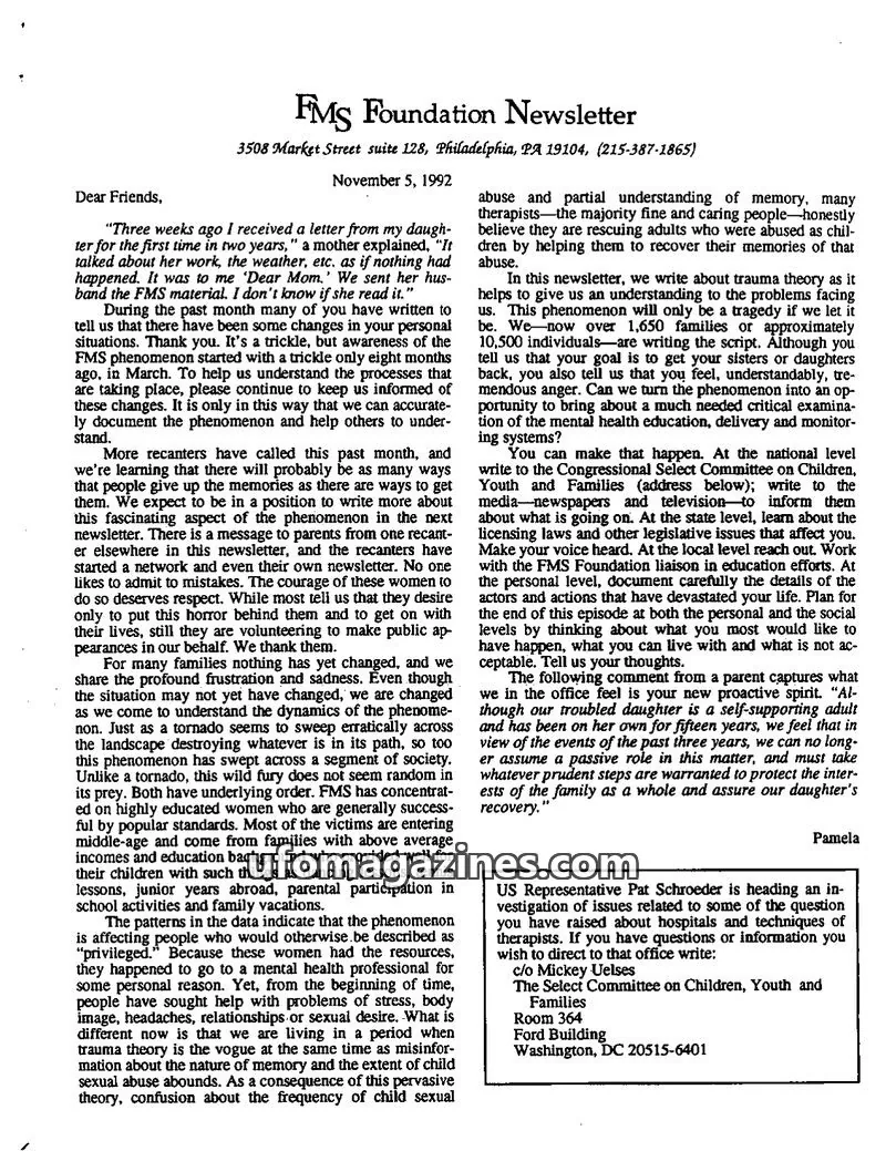 Cover of FMS Foundation issue November 5, 1992: FMS Foundation Newsletter