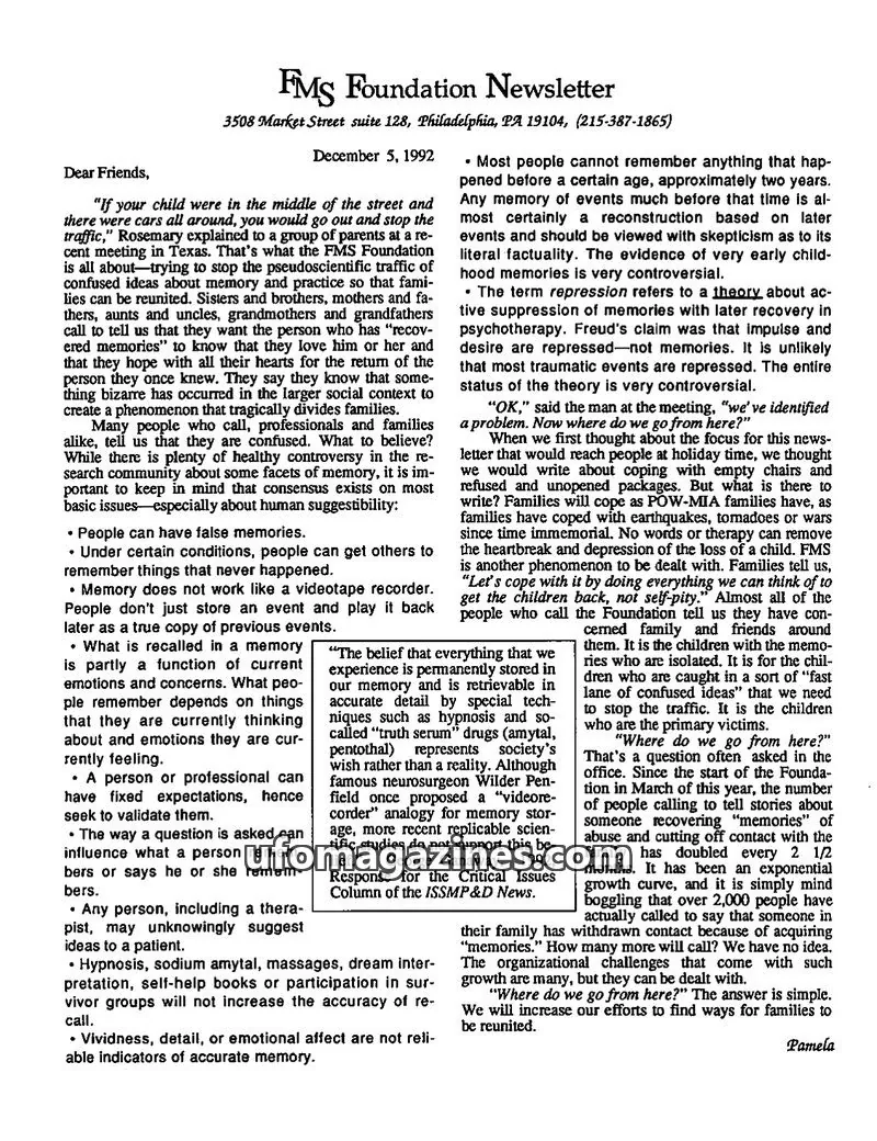 Cover of FMS Foundation issue page 5: FMS Foundation Newsletter