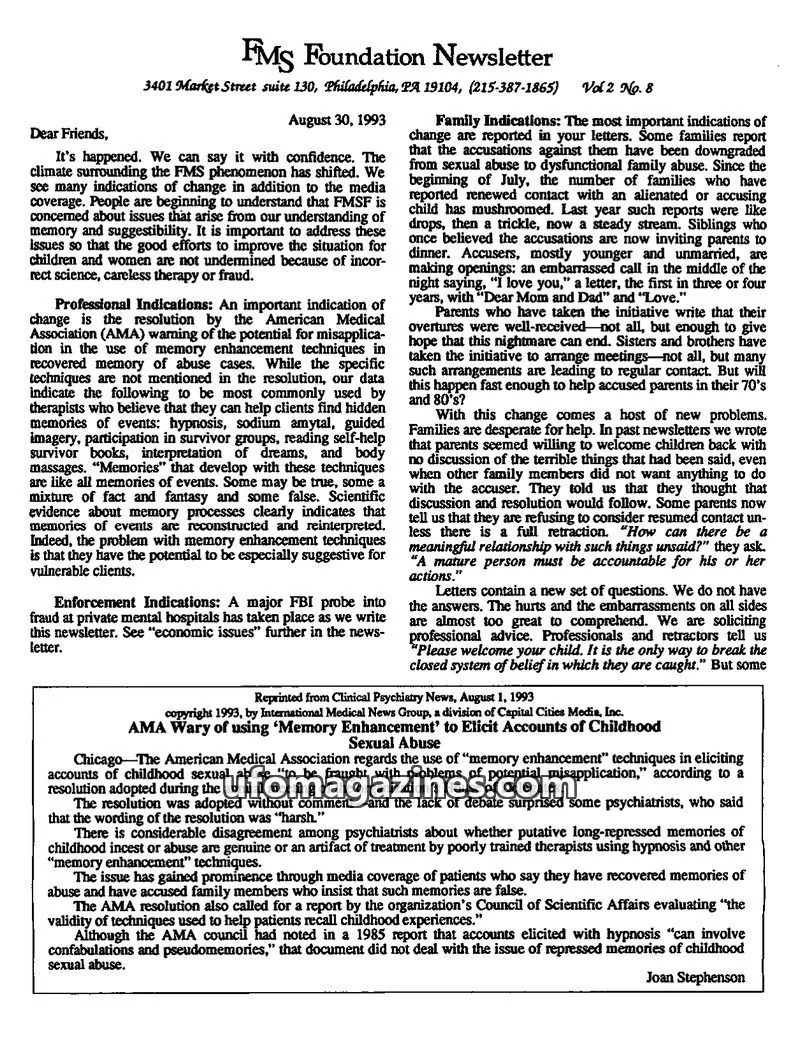 Cover of FMS Foundation issue Vol 2 No.8: FMS Foundation Newsletter