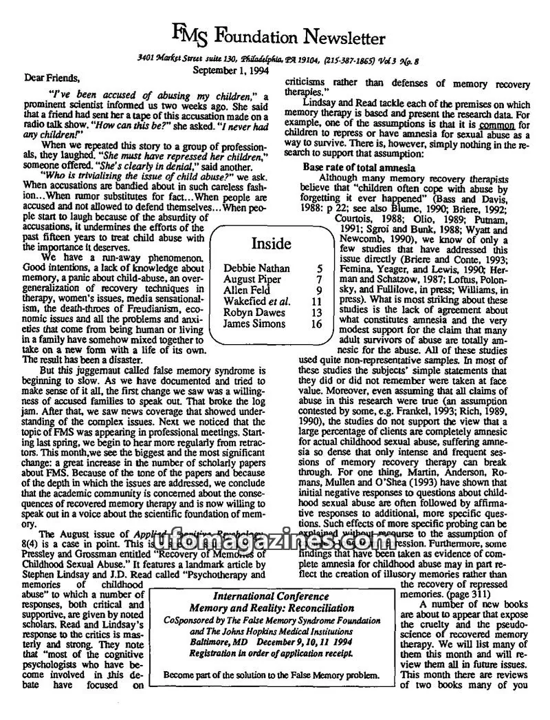 Cover of FMS Foundation issue Vol. 3 No. 8: FMS Foundation Newsletter