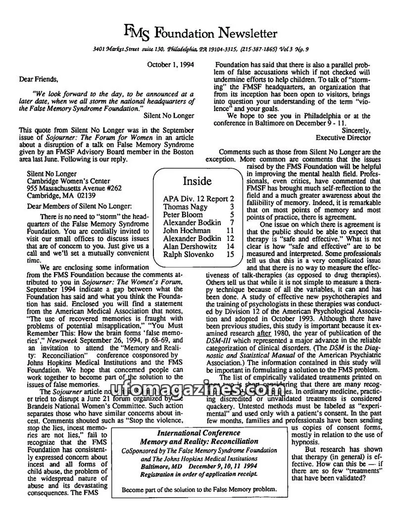 Cover of FMS Foundation issue Vol 3 No. 9: FMS Foundation Newsletter