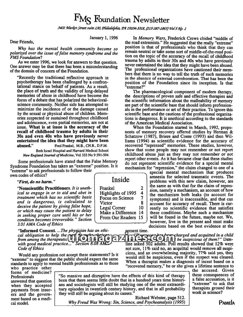Cover of FMS Foundation issue Vol 5 No. 1: FMS Foundation Newsletter