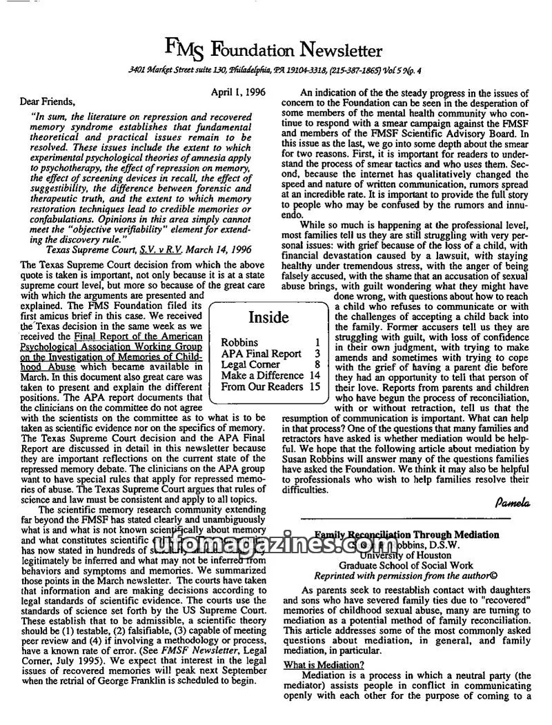 Cover of FMS Foundation issue Vol 5 No. 4: FMS Foundation Newsletter