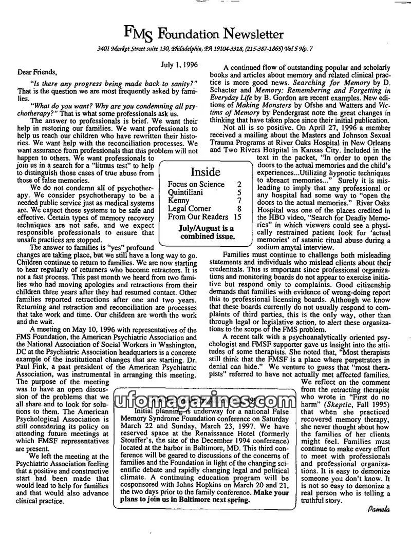 Cover of FMS Foundation issue Vol 5 No. 7: FMS Foundation Newsletter