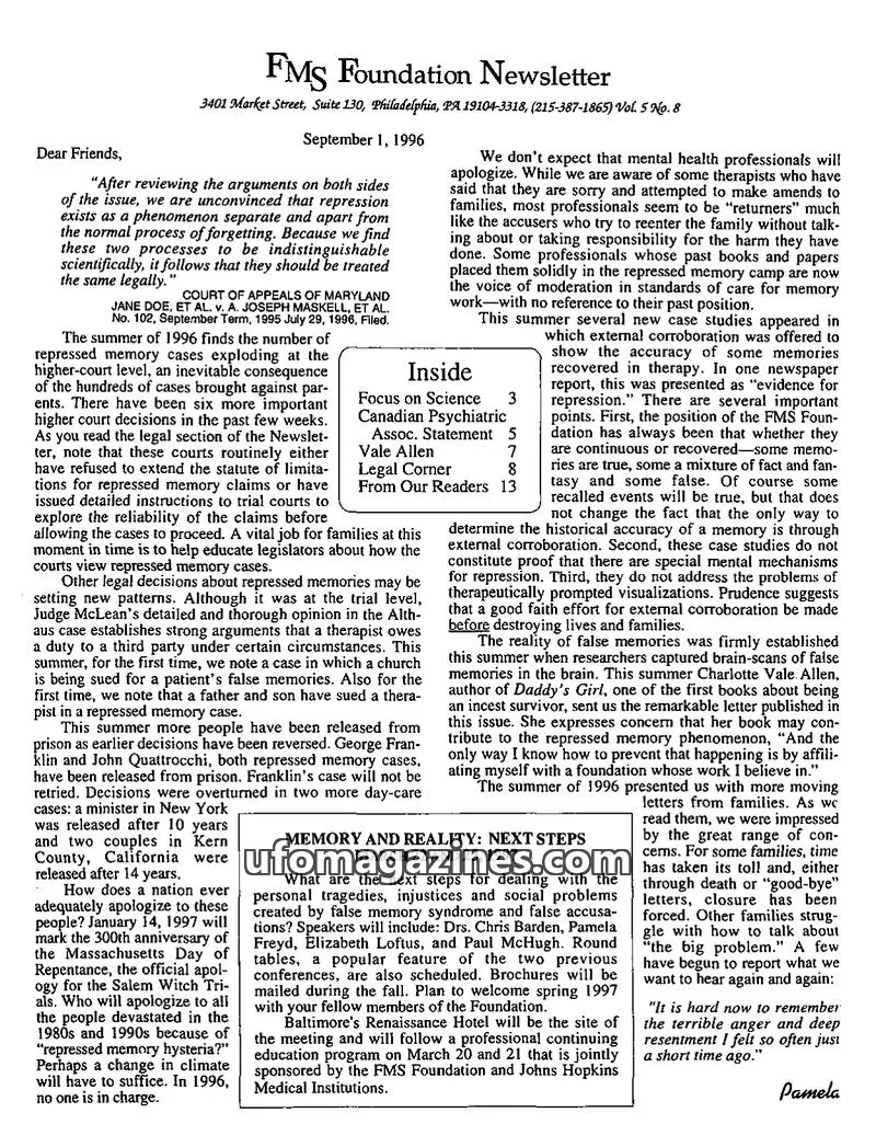 Cover of FMS Foundation issue Vol. 5 No. 8: FMS Foundation Newsletter