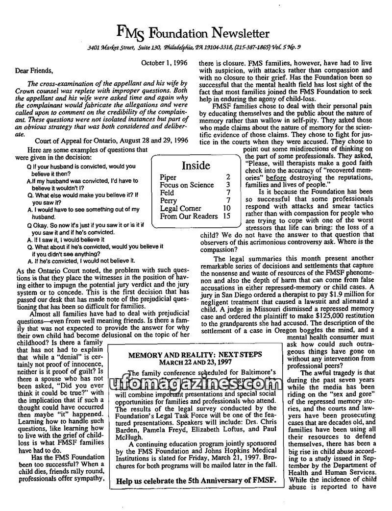 Cover of FMS Foundation issue Vol. 5 No. 9: FMS Foundation Newsletter