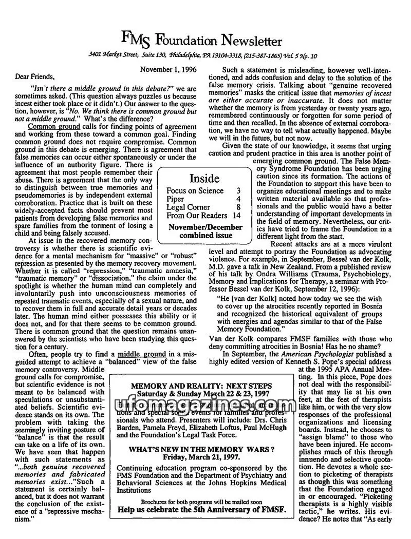 Cover of FMS Foundation issue Vol 5 No. 10: FMS Foundation Newsletter