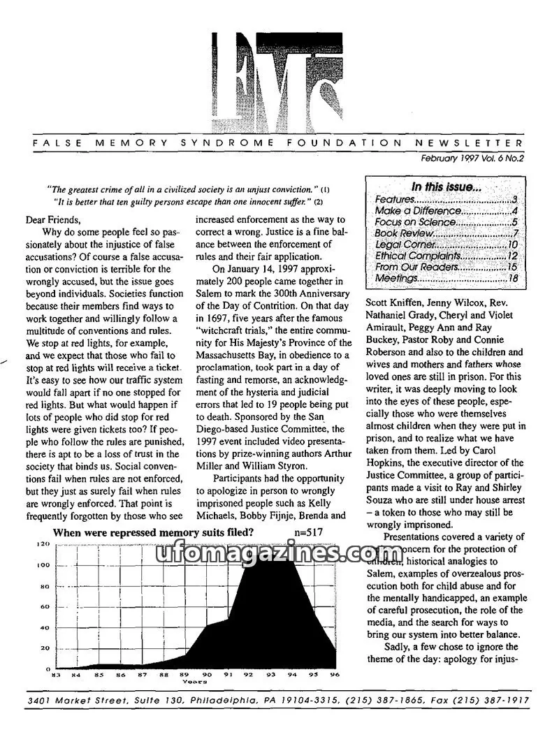 Cover of FMS Foundation issue Vol. 6 No.2: FALSE MEMORY SYNDROME FOUNDATION NEWSLETTER