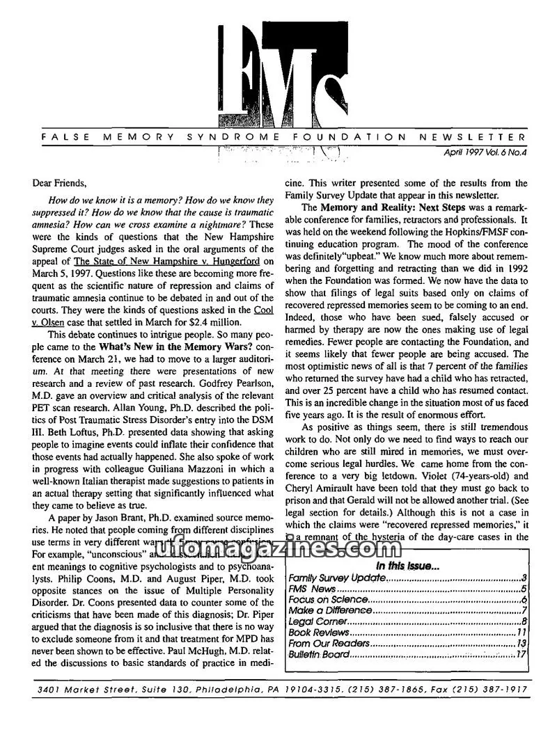 Cover of FMS Foundation issue Vol. 6 No.4: FMS Foundation Newsletter