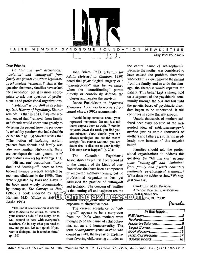 Cover of False Memory Syndrome Foundation issue Vol. 6 No. 5: FMS Foundation Newsletter