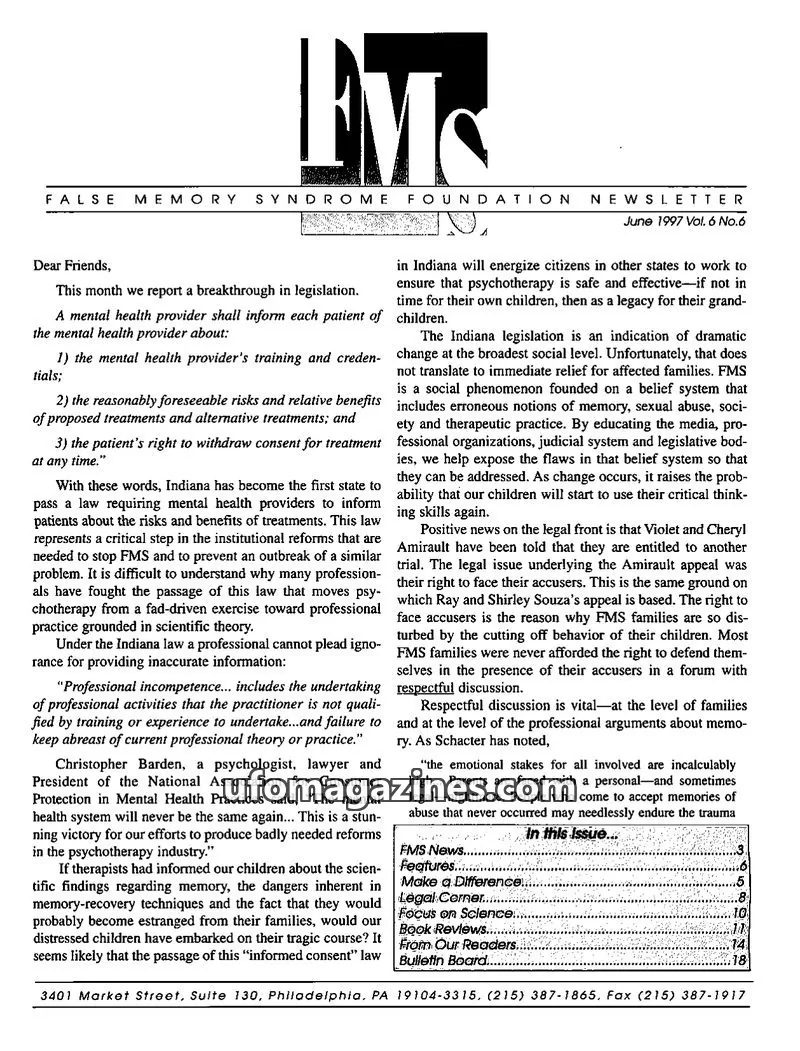 Cover of FMS Foundation issue Vol. 6 No. 6: FMS Foundation Newsletter