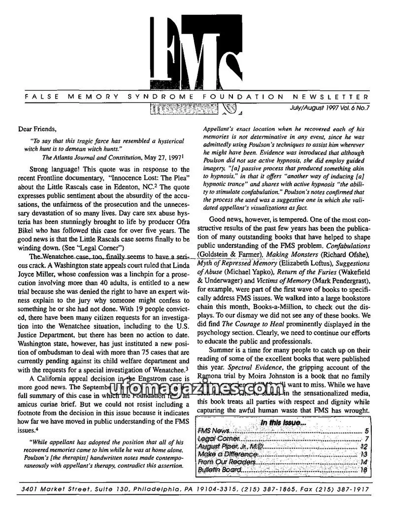 Cover of FMS Foundation issue Vol. 6 No. 7: FMS Foundation Newsletter