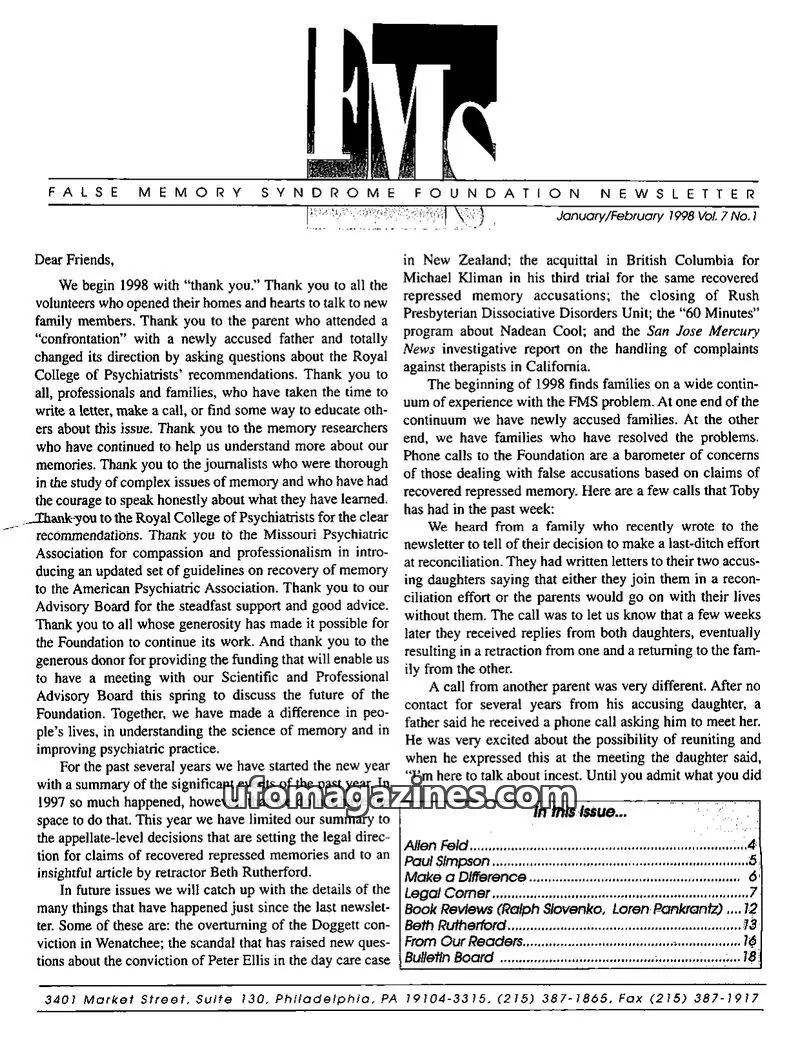 Cover of FMS Foundation issue Vol. 7 No. 1: FMS Foundation Newsletter
