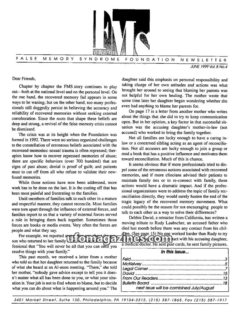 Cover of FMS Foundation issue Vol. 8 No.4: FMS Foundation Newsletter