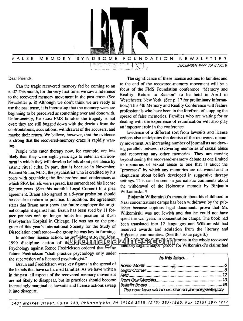 Cover of FMS Foundation issue Vol. 8 No. 8: FMS Foundation Newsletter