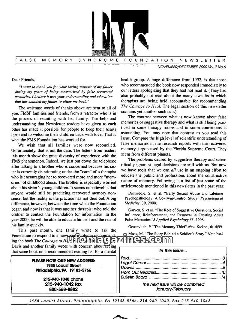 Cover of FMS Foundation issue Vol. 9 No.6: FMS Foundation Newsletter
