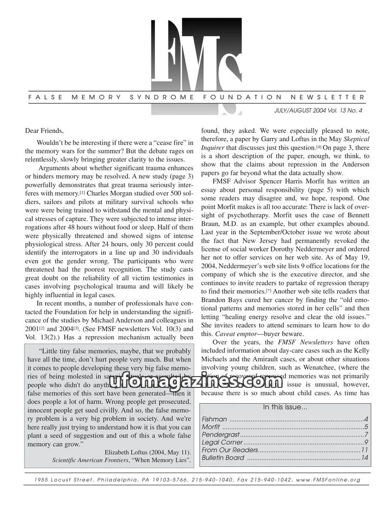 Cover of FALSE MEMORY SYNDROME FOUNDATION issue 4: FALSE MEMORY SYNDROME FOUNDATION NEWSLETTER