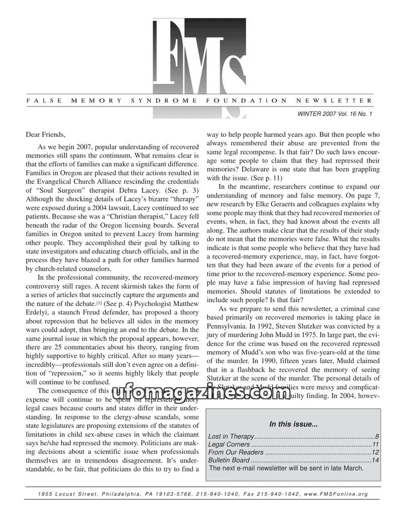 Cover of FMS Foundation issue Vol. 16 No. 1: FMS Foundation Newsletter