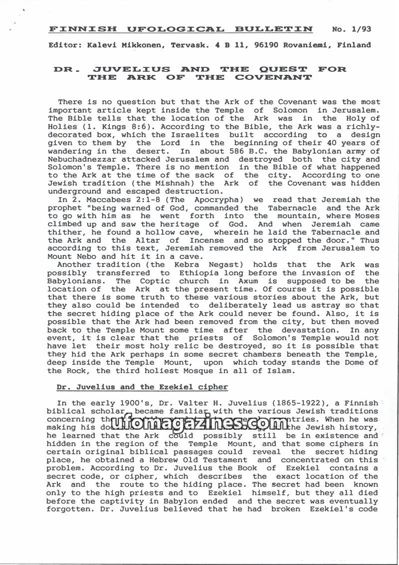 Cover of Finnish Ufological Bulletin issue 1/93: FINNISH UFOLOGICAL BULLETIN