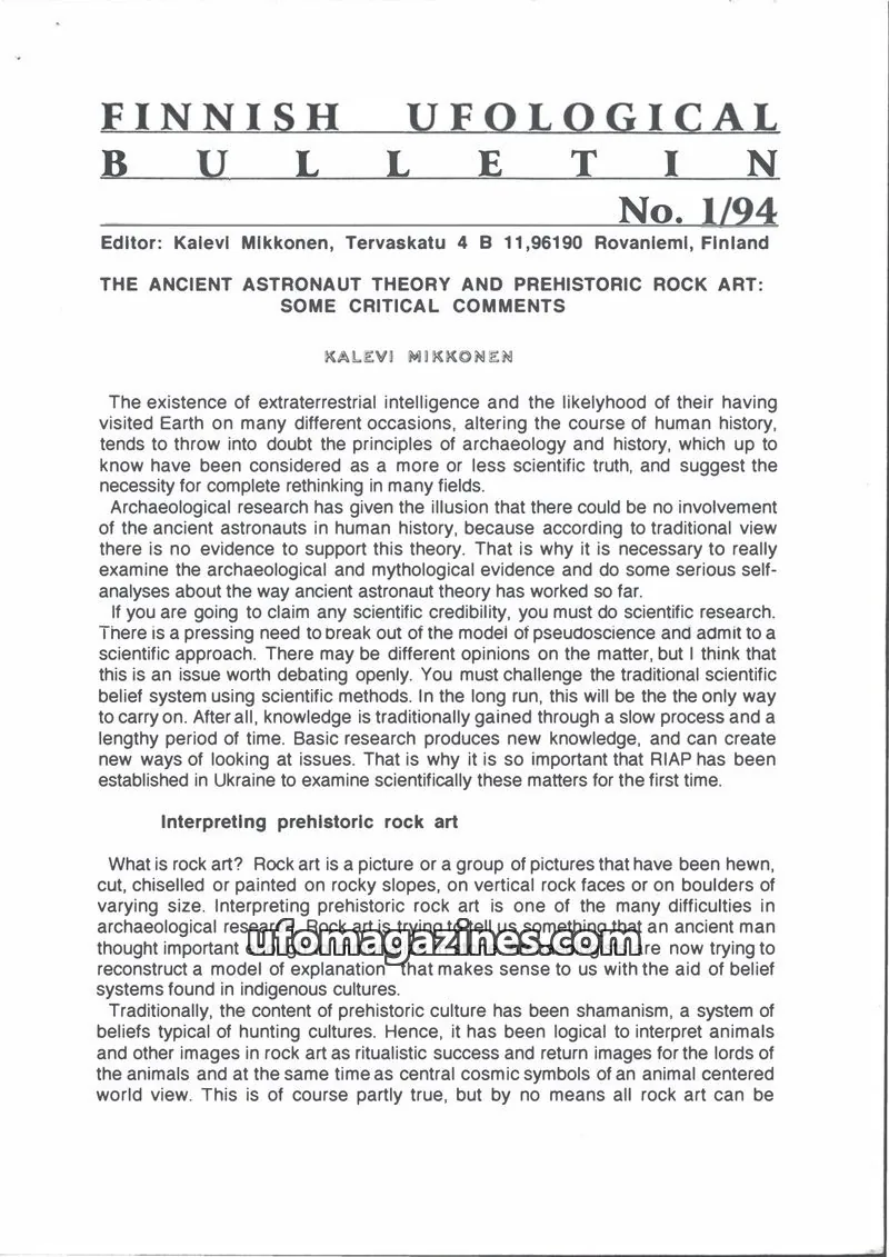 Cover of RIAP issue 1/94: FINNISH UFOLOGICAL BULLETIN
