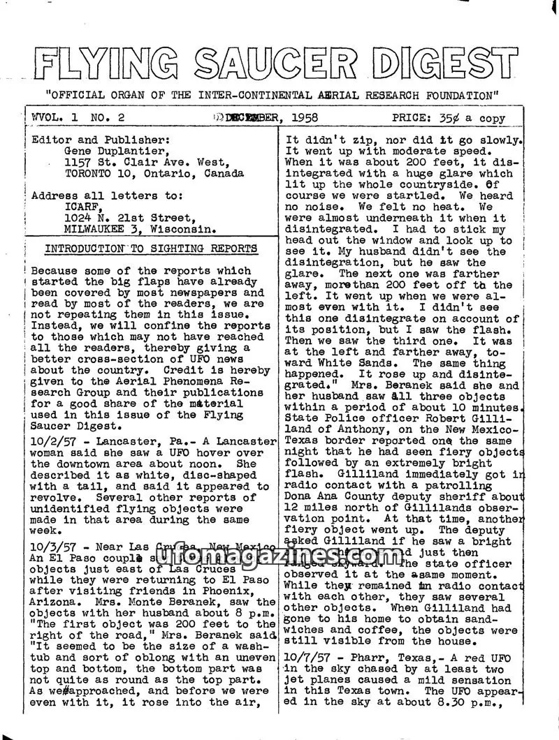 Cover of Flying Saucer Digest (ICARF) issue 2: FLYING SAUCER DIGEST