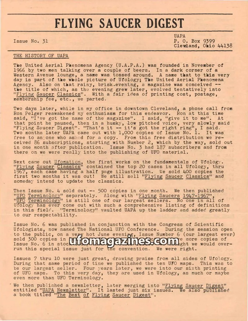 Cover of UAPA Publications issue No. 31: FLYING SAUCER DIGEST