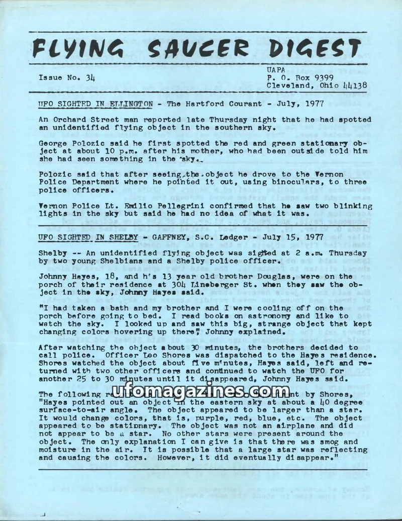 Cover of UAPA Publications issue No. 34: FLYING SAUCER DIGEST