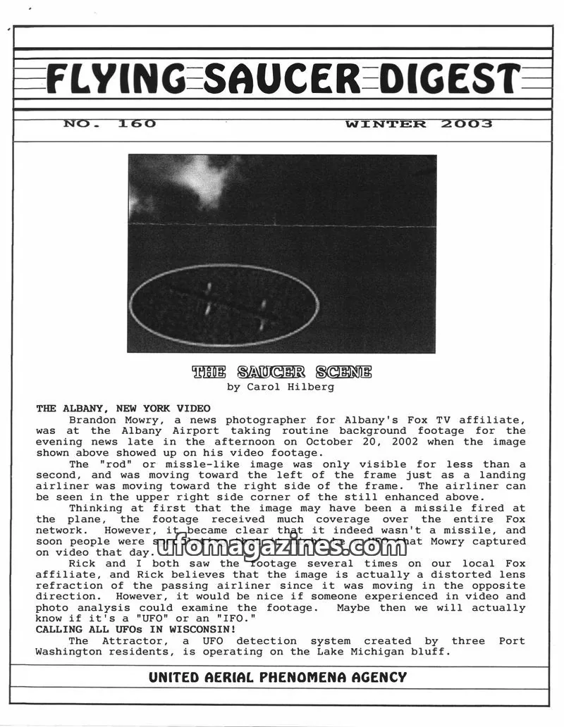 Cover of United Aerial Phenomena Agency issue 160: FLYING SAUCER DIGEST