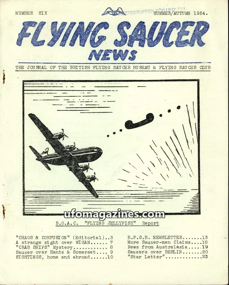 Cover of BRITISH FLYING SAUCER BUREAU & FLYING SAUCER CLUB issue SIX: FLYING SAUCER NEWS