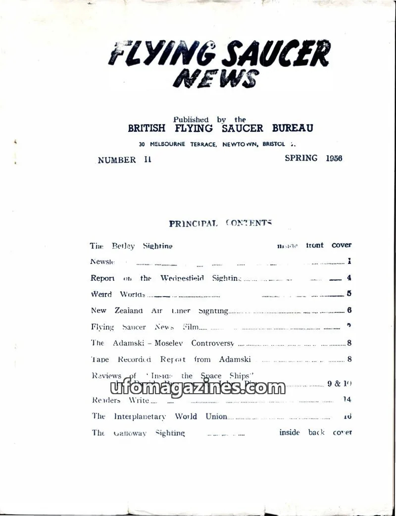 Cover of BRITISH FLYING SAUCER BUREAU issue 11: FLYING SAUCER NEWS
