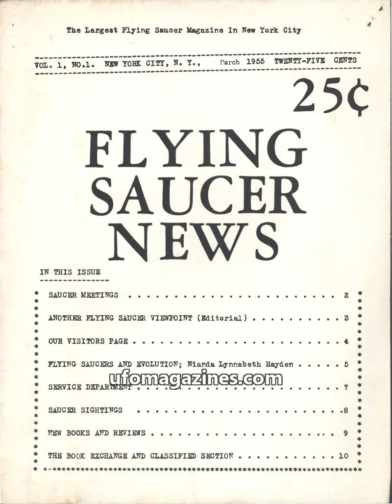 Cover of Flying Saucer News (Rigberg) issue 1: FLYING SAUCER NEWS