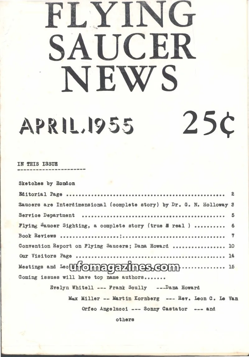 Cover of Flying Saucer News (Rigberg) issue Vol. 2 No. 2: FLYING SAUCER NEWS