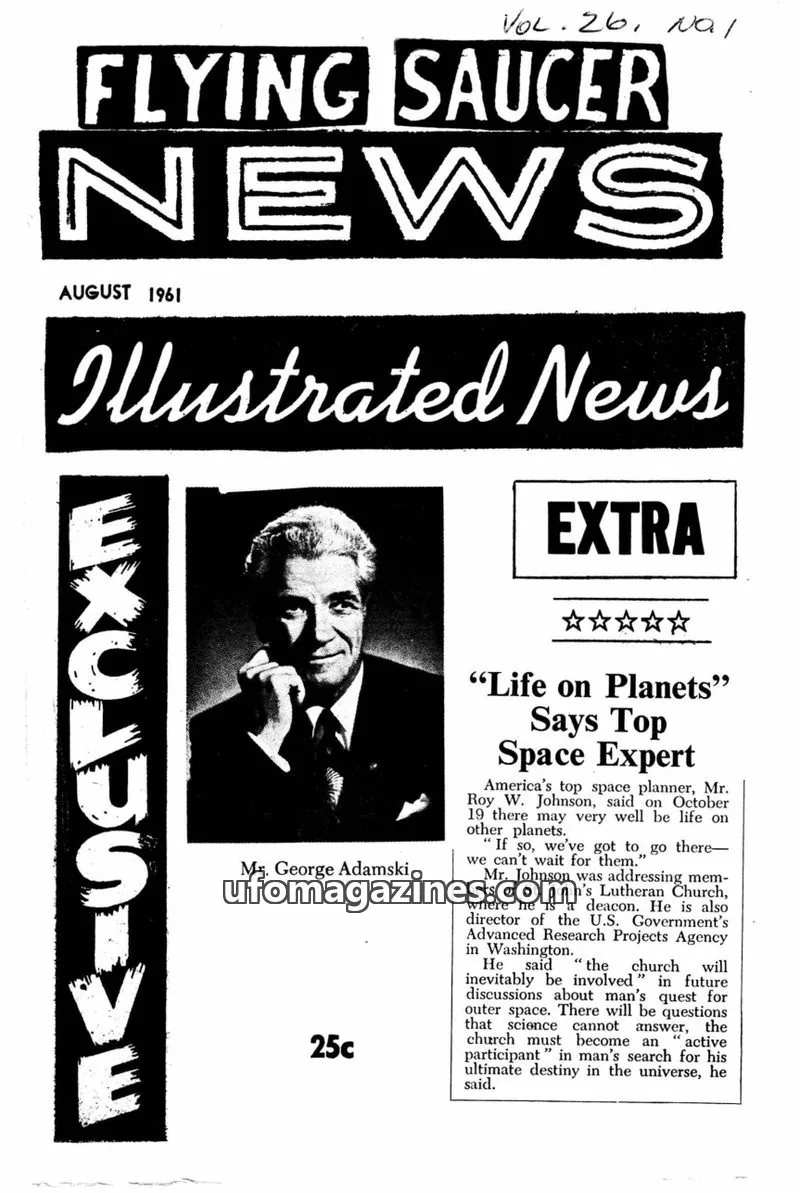 Cover of Flying Saucer News (Rigberg) issue Vol. 26, No. 1: FLYING SAUCER NEWS