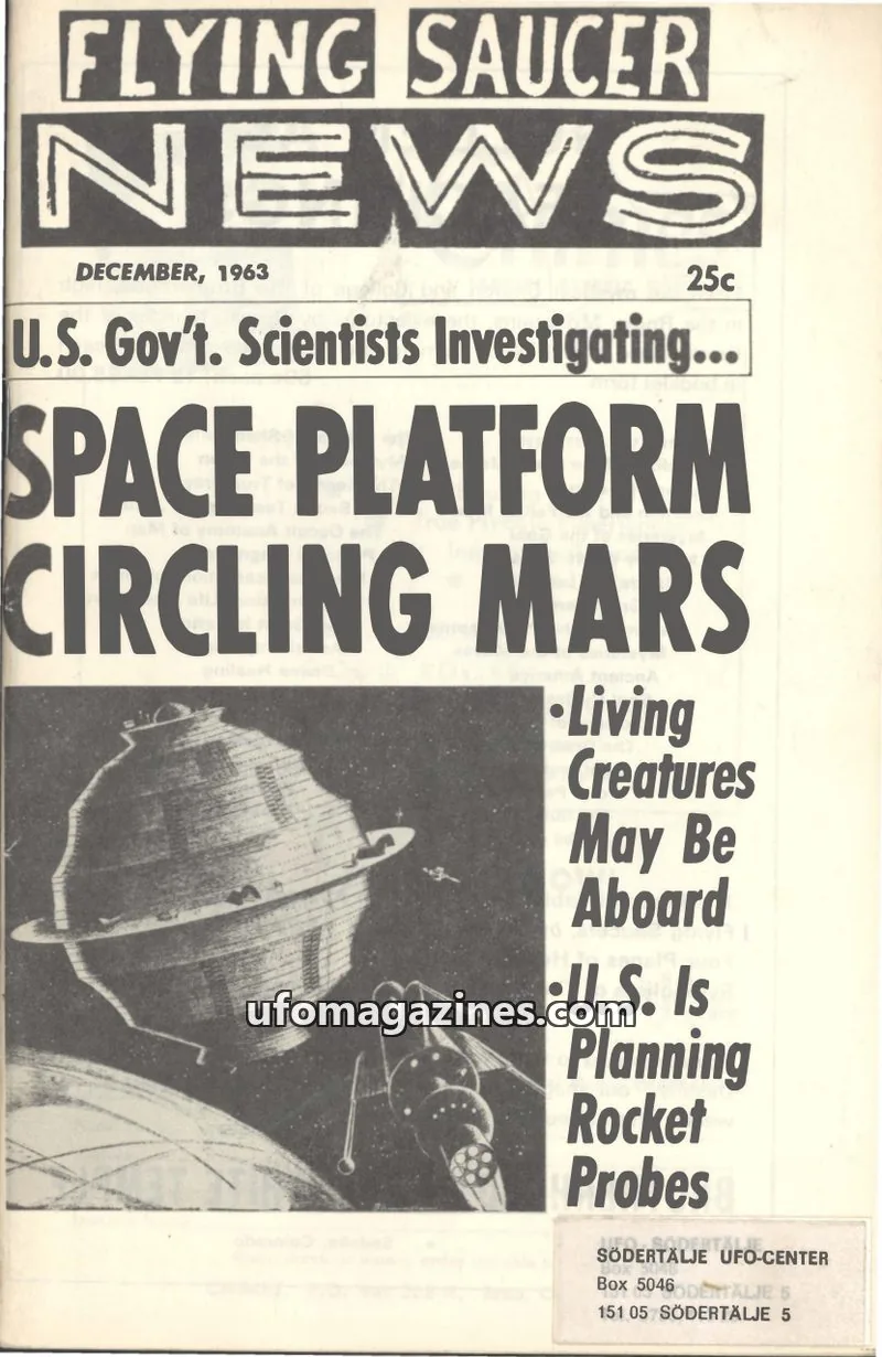 Cover of Flying Saucer News (Rigberg) issue DECEMBER, 1963: FLYING SAUCER NEWS