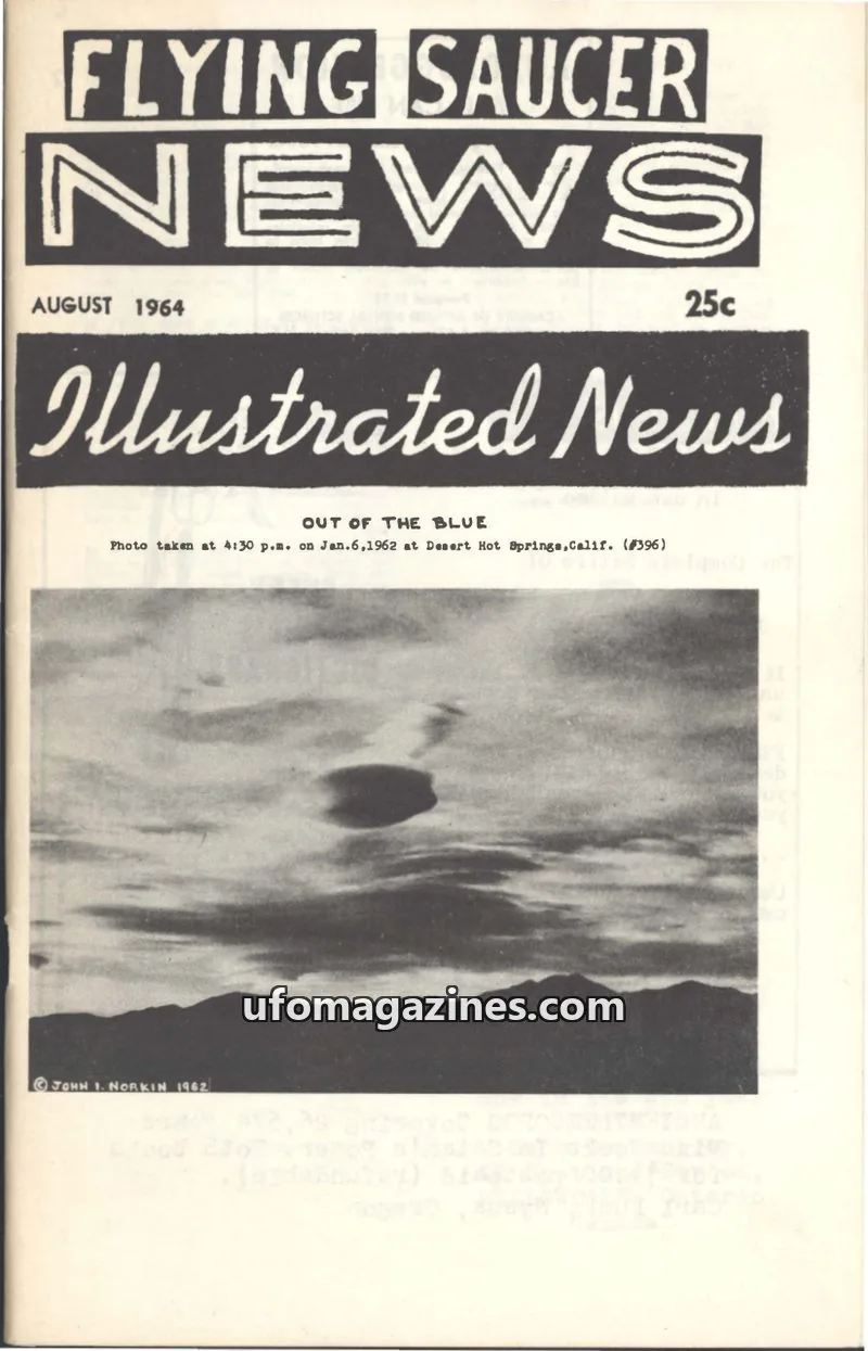 Cover of Flying Saucer News (Rigberg) issue August 1964: FLYING SAUCER NEWS Illustrated News