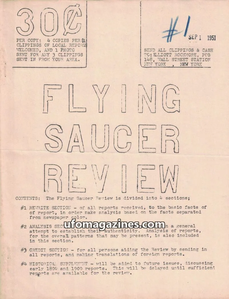 Cover of Flying Saucer Review (Rockmore) issue #1: FLYING SAUCER REVIEW