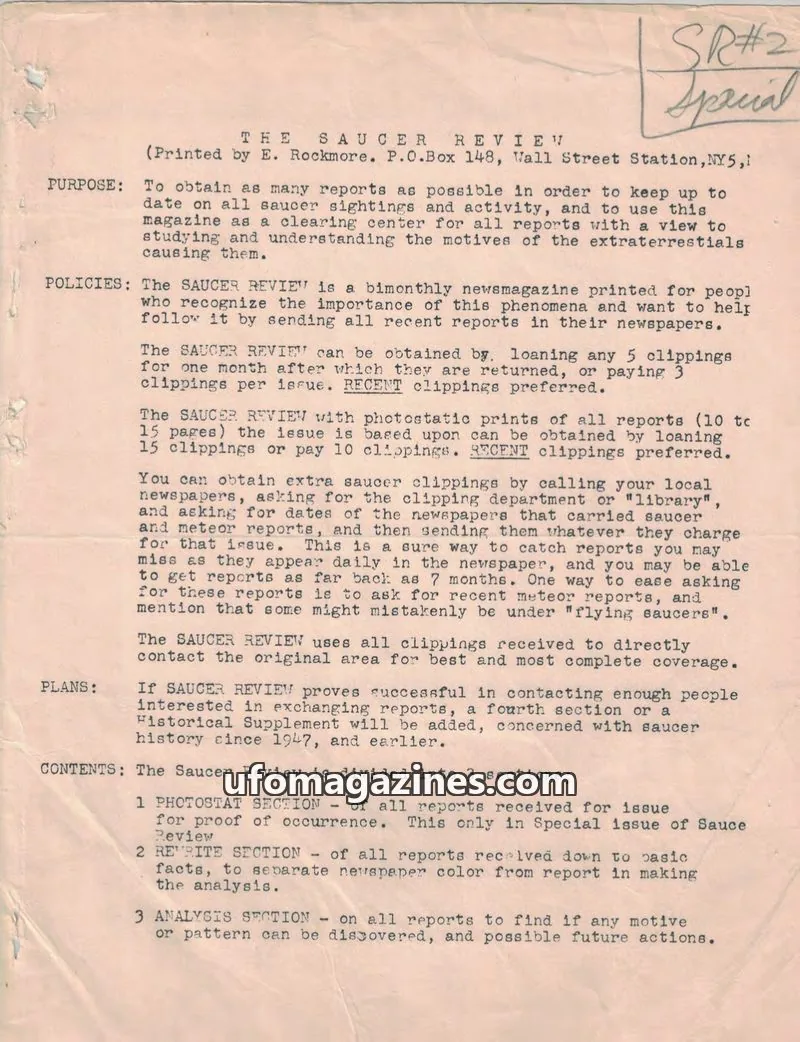 Cover of Flying Saucer Review (Rockmore) issue SR#2 Special: THE SAUCER REVIEW