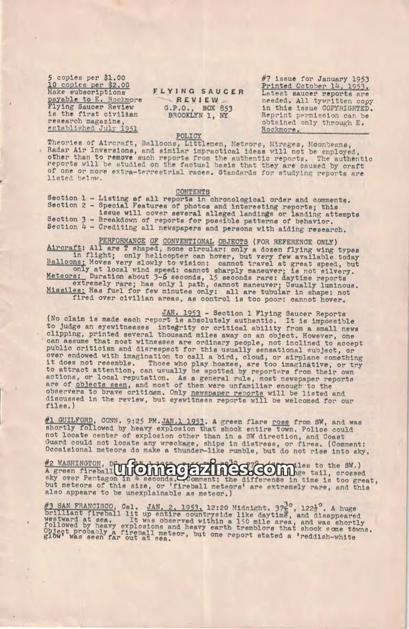 Cover of Flying Saucer Review (Rockmore) issue #7: FLYING SAUCER REVIEW