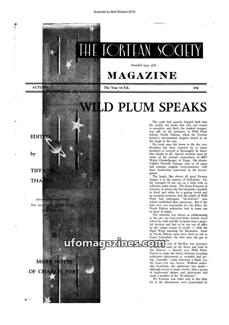 Cover of The Fortean Society issue Autumn, 14 F. S.: THE FORTEAN SOCIETY MAGAZINE