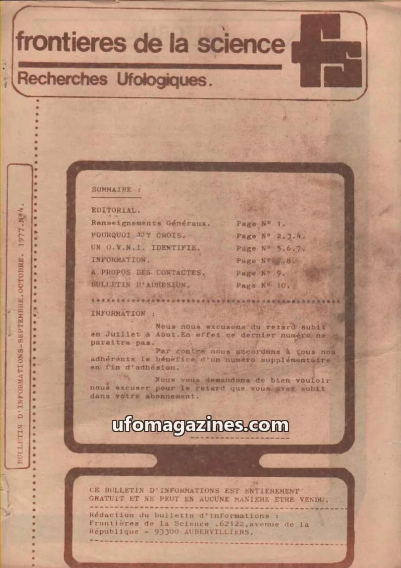 Cover of Frontieres de la Science issue 4: frontieres de la science