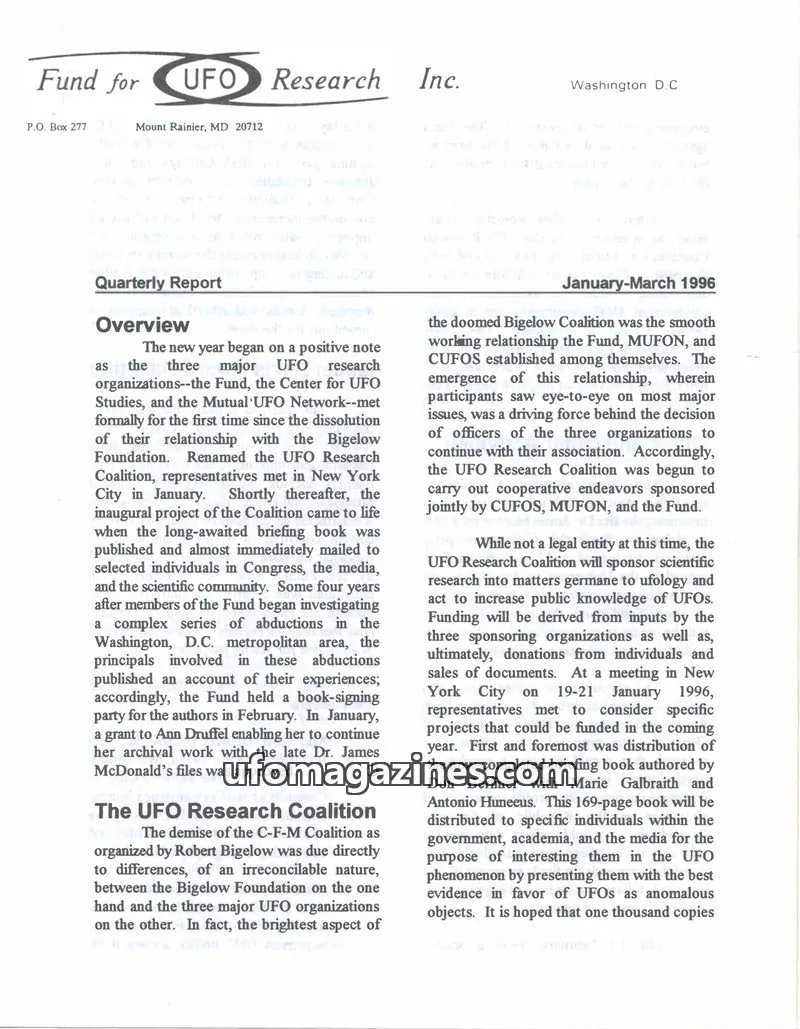 Cover of FUFOR reports issue Quarterly Report: Fund for UFO Research Inc.