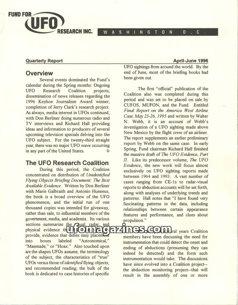 Cover of FUFOR reports issue Quarterly Report: FUND FOR UFO RESEARCH INC.