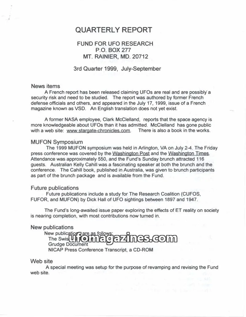 Cover of FUFOR reports issue 3rd Quarter 1999, July-September: QUARTERLY REPORT