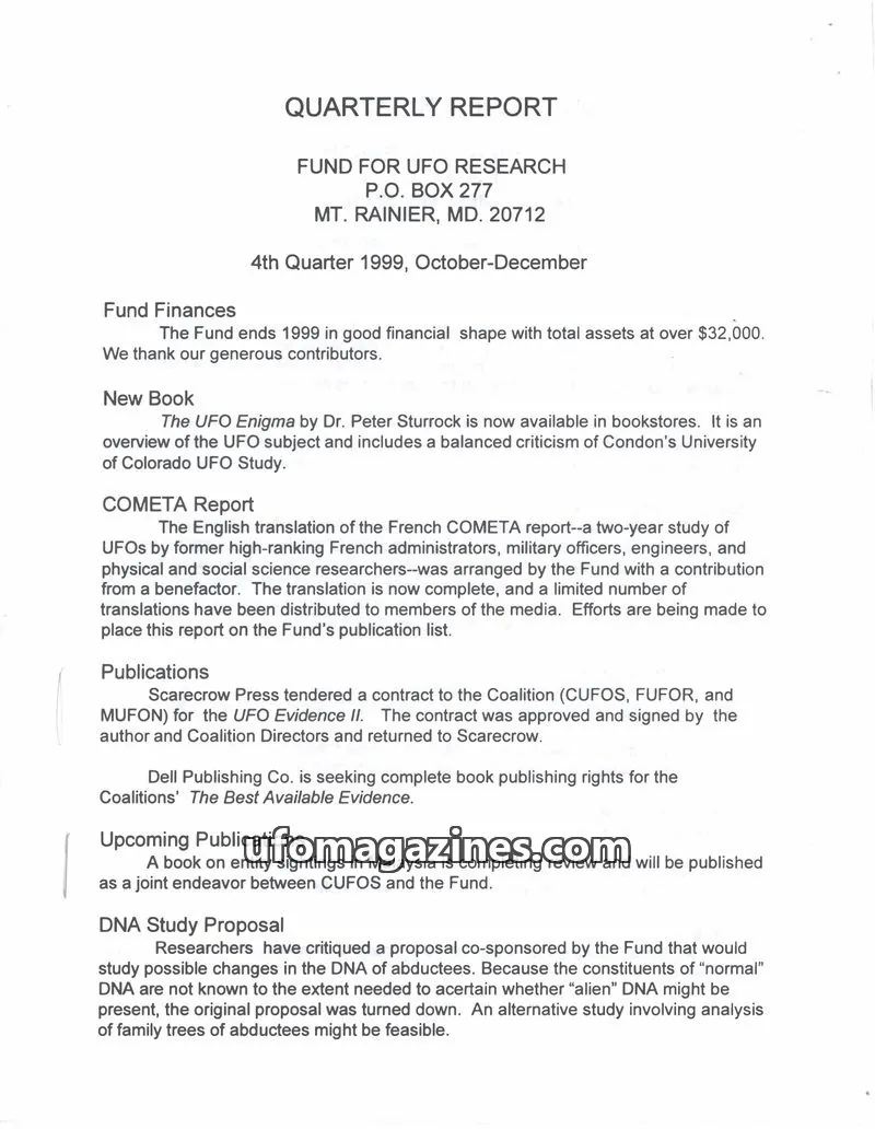 Cover of FUFOR reports issue 4th Quarter 1999: QUARTERLY REPORT