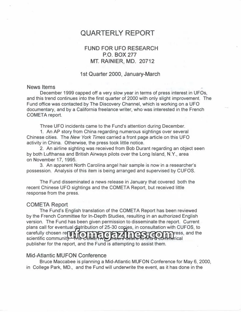Cover of FUFOR reports issue 1st Quarter 2000: QUARTERLY REPORT