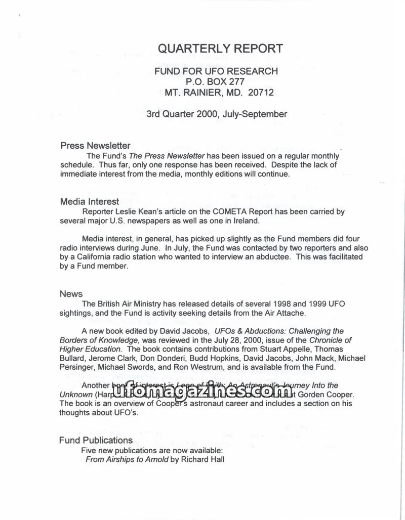 Cover of FUFOR reports issue 3rd Quarter 2000: QUARTERLY REPORT