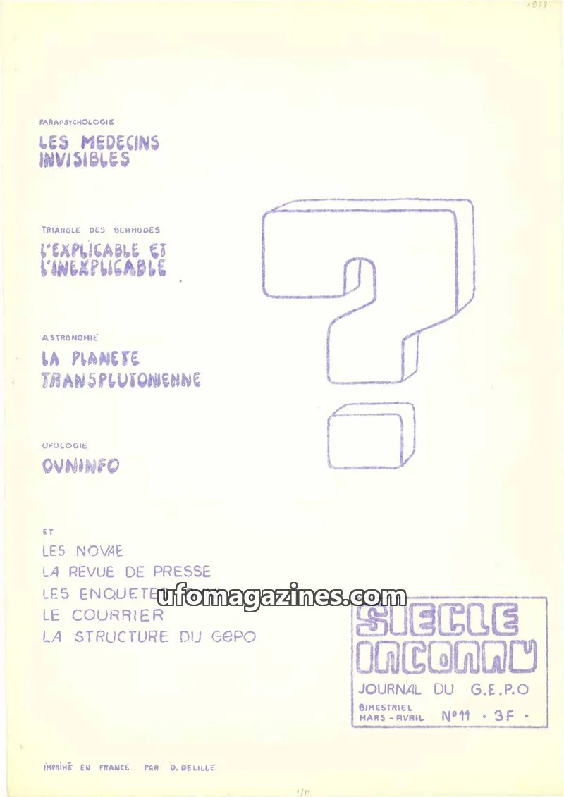 Cover of GEPO (Siecle Inconnu, Ovni & Co) issue 11: SIECLE INCONNU