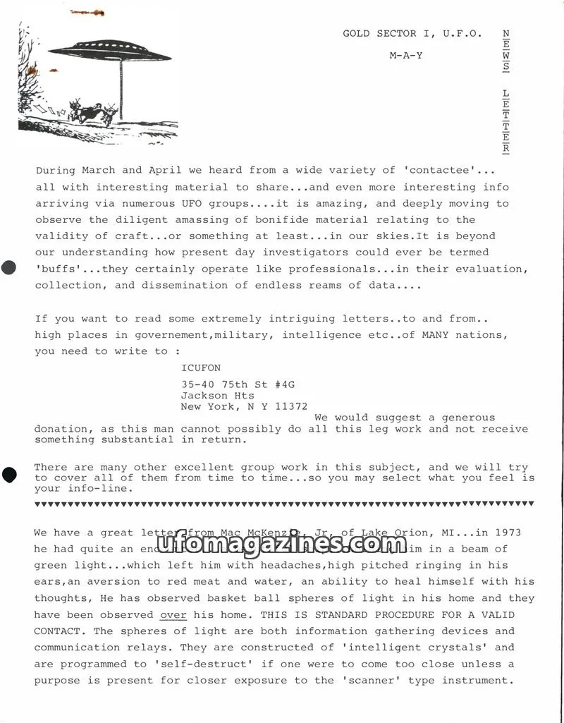 Cover of Gold Sector 1 (Madeline Teagle) issue MAY: GOLD SECTOR I, U.F.O. NEWS LETTER